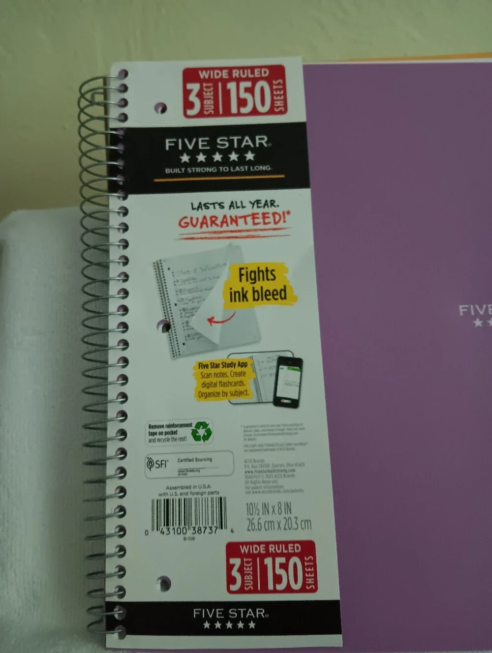 Five-Star Purple Notebook 3 Subjects